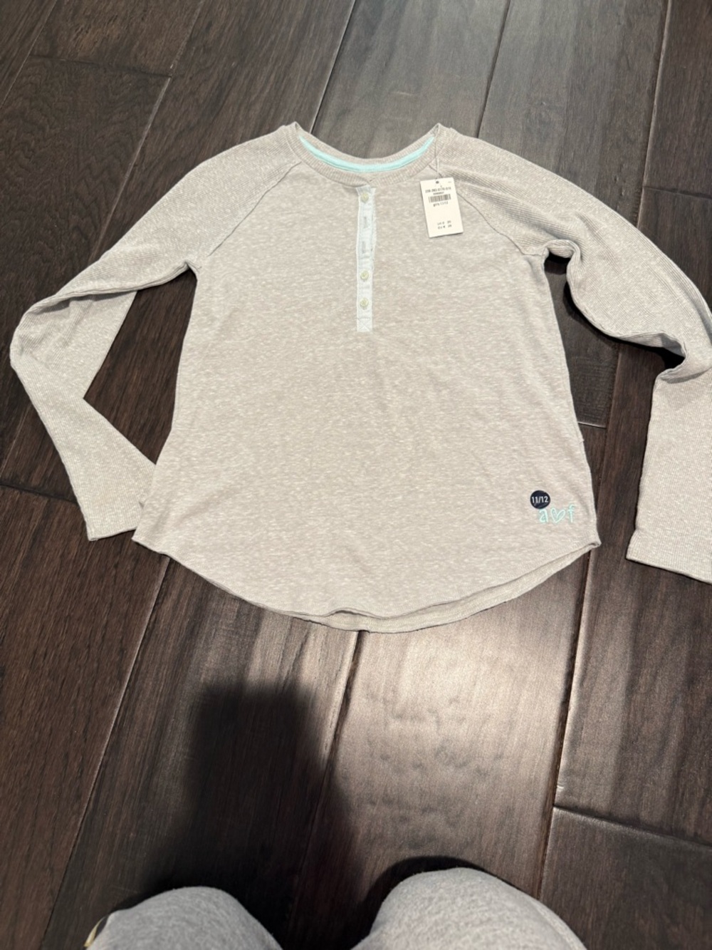 abercrombie kids Light Gray Long-Sleeve Henley with Aqua Trim